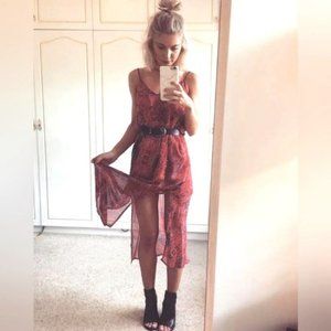 THE FIFTH LABEL Age of Aquarius Red Boho Slip Midi Dress